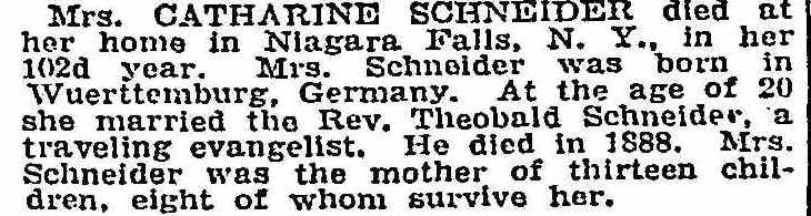 Todesanzeige Anna Catharina Grauer Schneider, New York Times - 29.10.1927